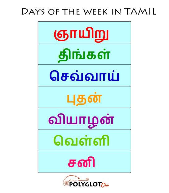 The days of the week in Tamil